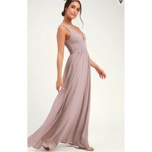 Lulus V-Neck Ruched A-Line Chiffon Gown Dress S